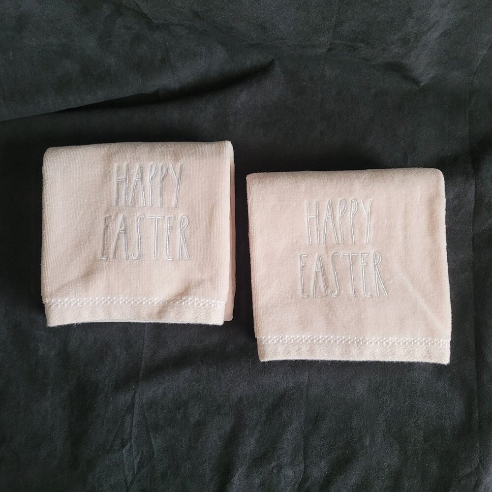 Set of 2 HAPPY EASTER Rae Dunn Artisan Collection Pink Bath Hand Towels 28"x16"